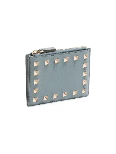 Valentino Garavani Women's Rockstud Grainy Calfskin Cardholder with Zipper - Stone | Thumbnail 3
