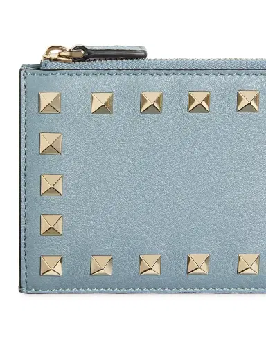 Valentino Garavani Women's Rockstud Grainy Calfskin Cardholder with Zipper - Stone | Thumbnail 4
