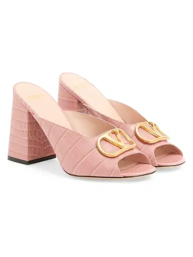 Valentino Garavani Women's VLogo Signature 95MM Slide Sandals in Printed Calfskin - Pink - Size 11 | Thumbnail 2