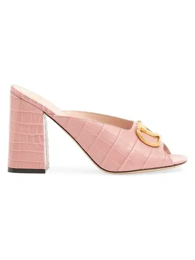 Valentino Garavani Women's VLogo Signature 95MM Slide Sandals in Printed Calfskin - Pink - Size 11 | Thumbnail 1