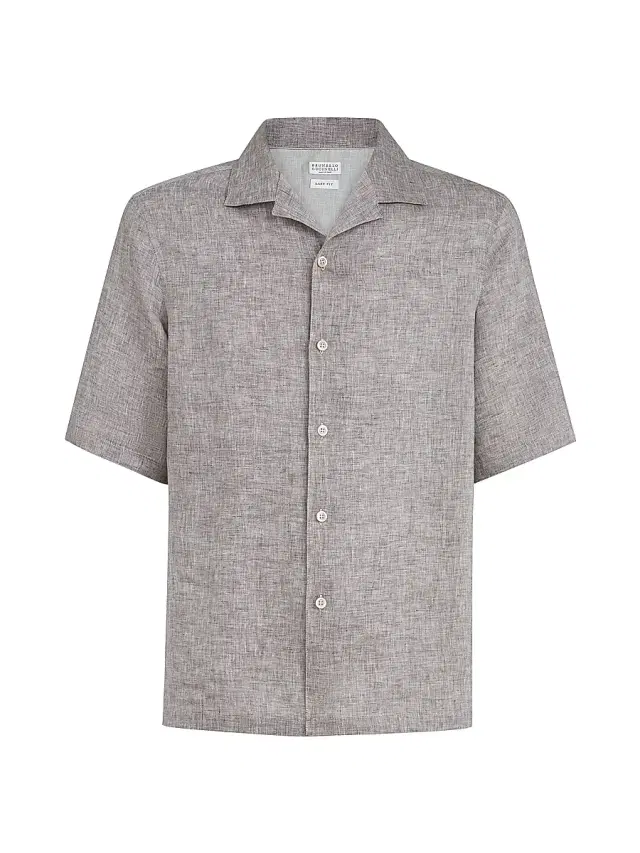 Men's Linen Easy Fit Short Sleeve Shirt with Camp Collar - Grey