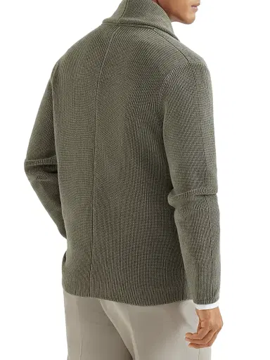 Brunello Cucinelli Men's Cotton Half English Rib Cardigan with Metal Buttons - Khaki - Size 42 | Thumbnail 3