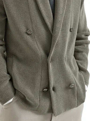 Brunello Cucinelli Men's Cotton Half English Rib Cardigan with Metal Buttons - Khaki - Size 42 | Thumbnail 4