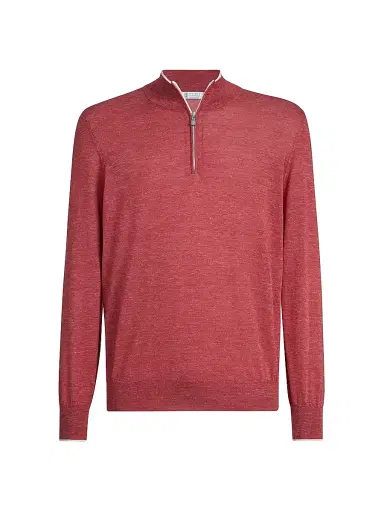 Brunello Cucinelli Men's Cashmere, Silk and Hemp Lightweight Sweater - Strawberry - Size 46 | Thumbnail 1