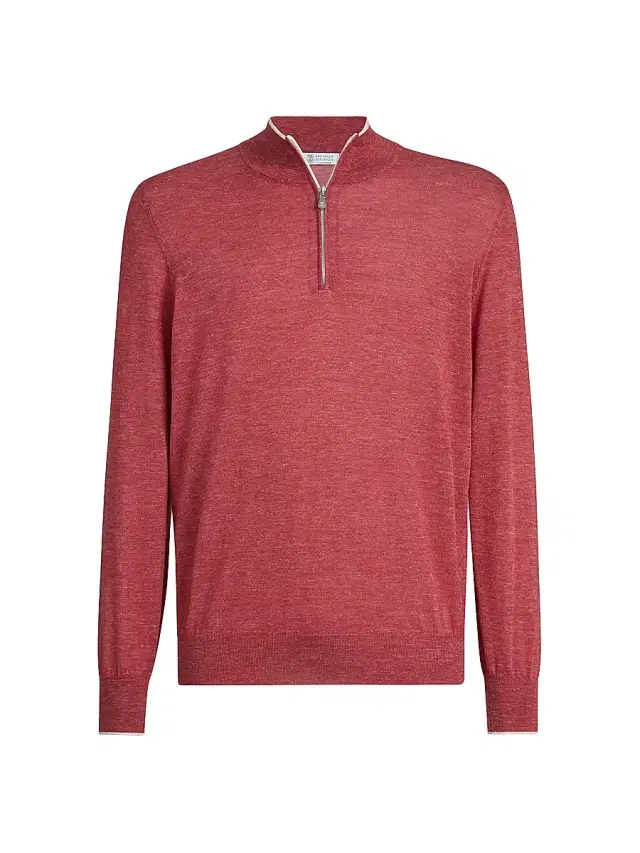 Brunello Cucinelli Men's Cashmere, Silk and Hemp Lightweight Sweater - Strawberry
