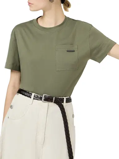 Brunello Cucinelli Women's Cotton Jersey T-Shirt with Shiny Tab | Thumbnail 5 Brunello Cucinelli Women's Cotton Jersey T-Shirt with Shiny Tab | Thumbnail 5