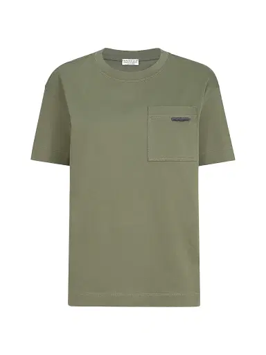 Brunello Cucinelli Women's Cotton Jersey T-Shirt with Shiny Tab | Thumbnail 1 Brunello Cucinelli Women's Cotton Jersey T-Shirt with Shiny Tab | Thumbnail 1