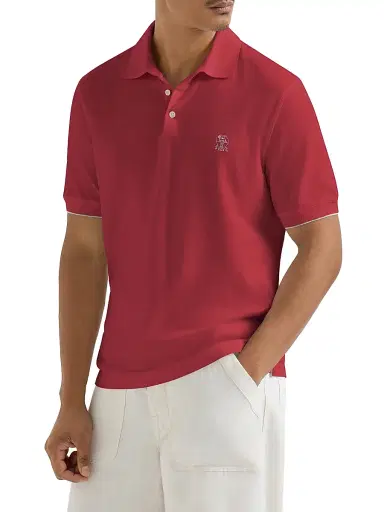 Brunello Cucinelli Men's Cotton Piqué Polo Shirt with Logo | Thumbnail 2