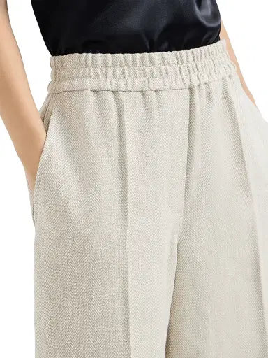 Brunello Cucinelli Women's Linen and Cotton Chevron Loose Track Trousers | Thumbnail 4 Brunello Cucinelli Women's Linen and Cotton Chevron Loose Track Trousers | Thumbnail 4