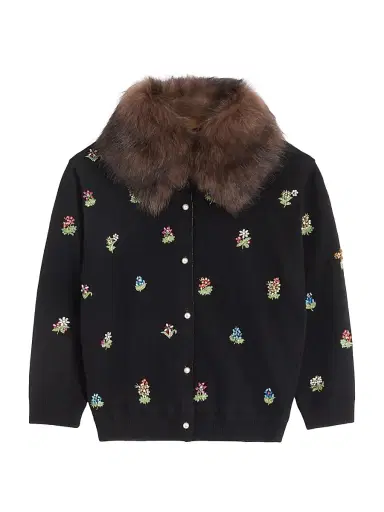 Valentino Garavani Women's Embroidered Cardigan - Black | Thumbnail 1 Valentino Garavani Women's Embroidered Cardigan - Black | Thumbnail 1