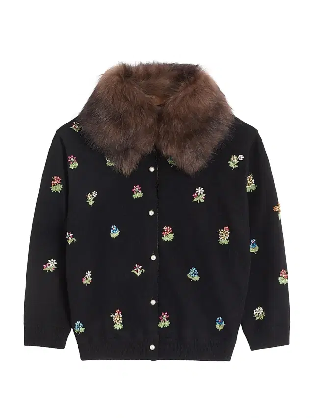 Women's Embroidered Cardigan - Black