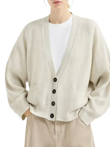 Brunello Cucinelli Women's Sparkling Cashmere Ribbed Cardigan - Panama | Thumbnail 2