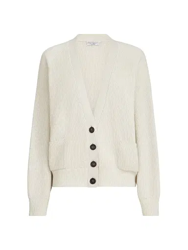 Brunello Cucinelli Women's Sparkling Cashmere Ribbed Cardigan - Panama | Thumbnail 1