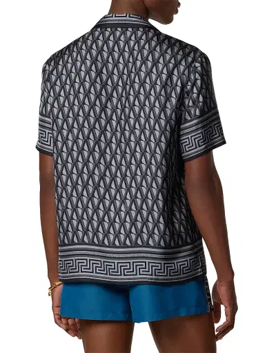 Versace Men's V Greca Silk Twill Shirt - Dark Anthracite Tonal | Thumbnail 3 Versace Men's V Greca Silk Twill Shirt - Dark Anthracite Tonal | Thumbnail 3