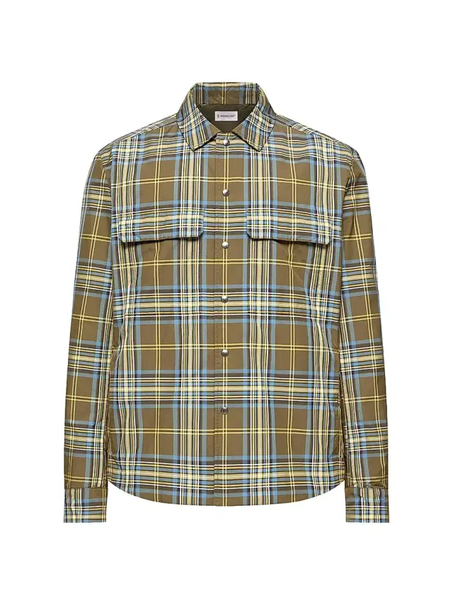 Moncler Men's Shacket with Checks - Blue Olive Green