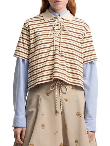 Moncler Women's Polo Shirt in Cotton - White Brown - Size Large | Thumbnail 2