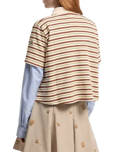 Moncler Women's Polo Shirt in Cotton - White Brown - Size Large | Thumbnail 3