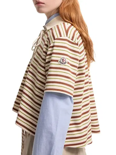 Moncler Women's Polo Shirt in Cotton - White Brown - Size Large | Thumbnail 4