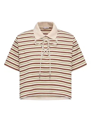 Moncler Women's Polo Shirt in Cotton - White Brown - Size Large | Thumbnail 1