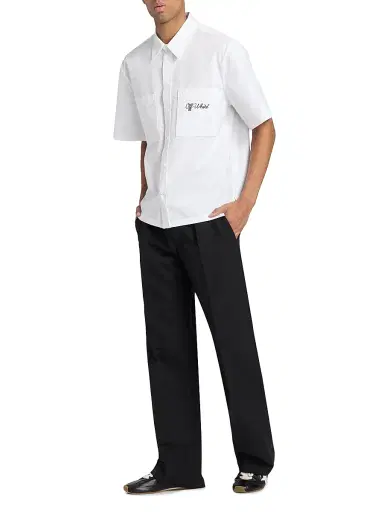 Off-White Men's Script Summer Poplin Button-Front Shirt - White Black - Size 42 | Thumbnail 2