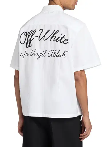 Off-White Men's Script Summer Poplin Button-Front Shirt - White Black - Size 42 | Thumbnail 5