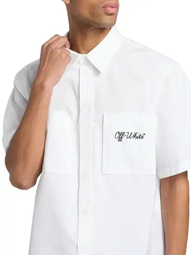 Off-White Men's Script Summer Poplin Button-Front Shirt - White Black - Size 42 | Thumbnail 6