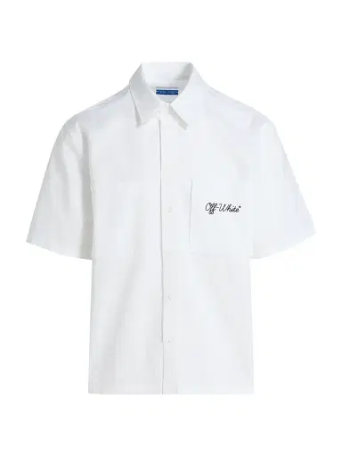 Off-White Men's Script Summer Poplin Button-Front Shirt - White Black - Size 42 | Thumbnail 1