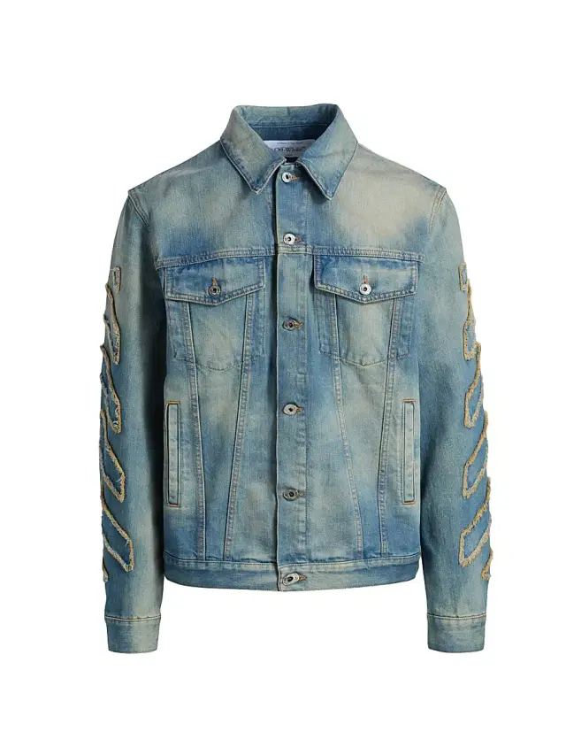 Men's Diag Raw Patch Skate Denim Jacket - Dirty Blue