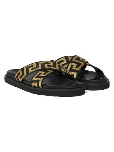 Versace Men's La Greca Jacquard Slide Sandals - Black Gold | Thumbnail 2 Versace Men's La Greca Jacquard Slide Sandals - Black Gold | Thumbnail 2