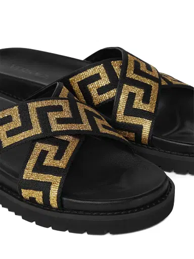 Versace Men's La Greca Jacquard Slide Sandals - Black Gold | Thumbnail 3 Versace Men's La Greca Jacquard Slide Sandals - Black Gold | Thumbnail 3
