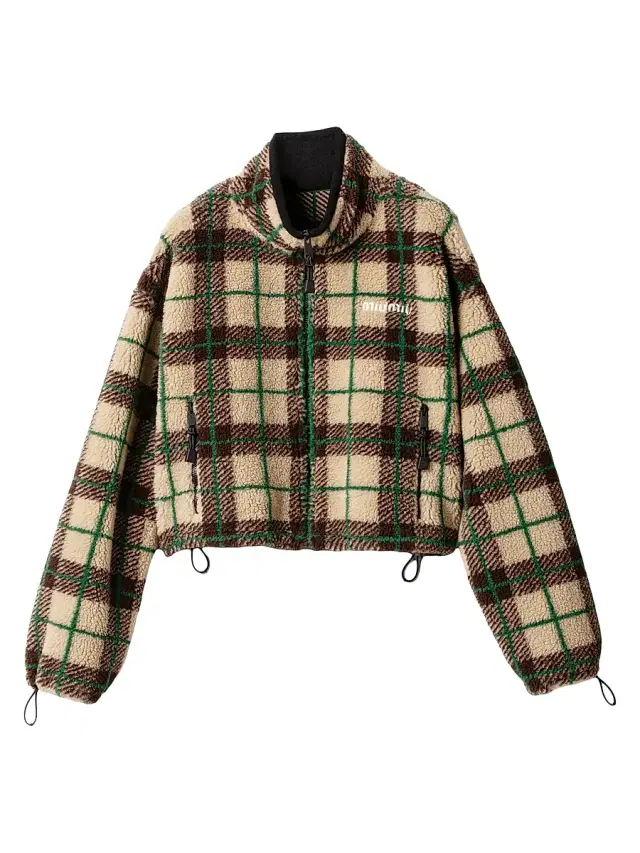 Miu Miu Women's Checked Teddy Jacket with Zipper - Beige Khaki