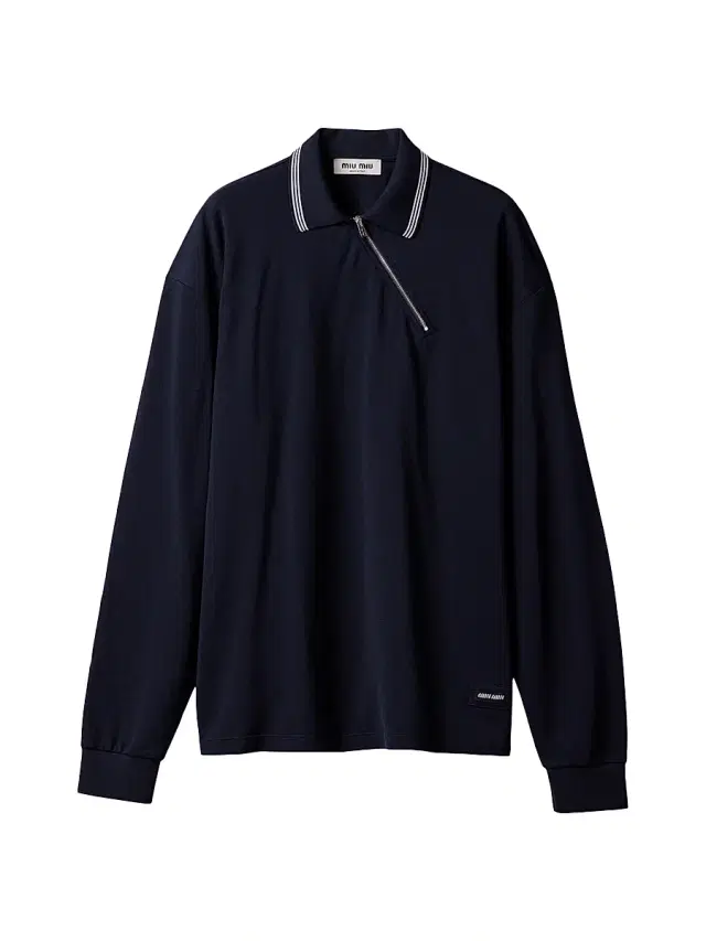 Women's Cotton Piqué Zippered Polo Shirt - Blue