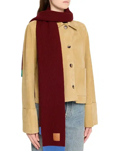 LOEWE Women's Wool Rib-Knit Asymmetric Scarf - Green Red | Thumbnail 2