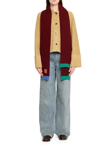 LOEWE Women's Wool Rib-Knit Asymmetric Scarf - Green Red | Thumbnail 3