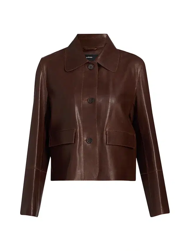 Women's Fem Leather Cropped Jacket - Mud Brown