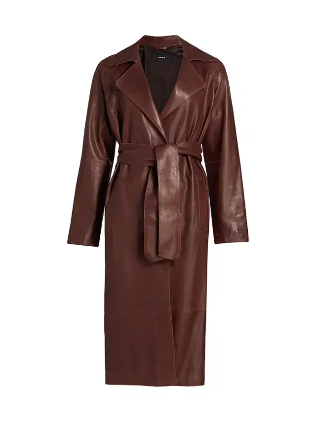 Women's Yava Leather Belted Coat - Marone