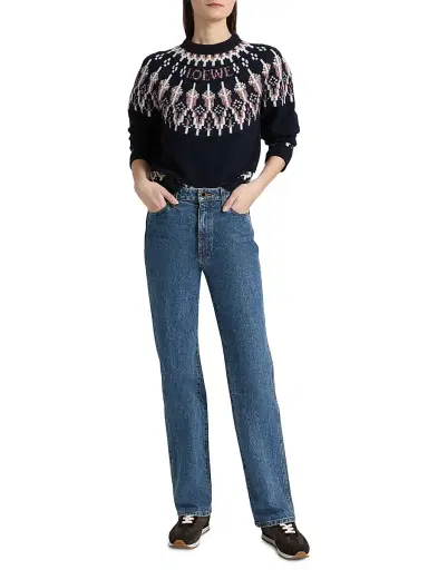 LOEWE Women's Fair Isle-Style Wool-Blend Sweater - Navy Multicolor | Thumbnail 2