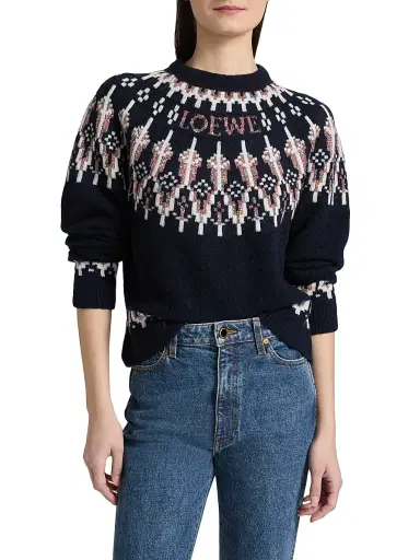 LOEWE Women's Fair Isle-Style Wool-Blend Sweater - Navy Multicolor | Thumbnail 3