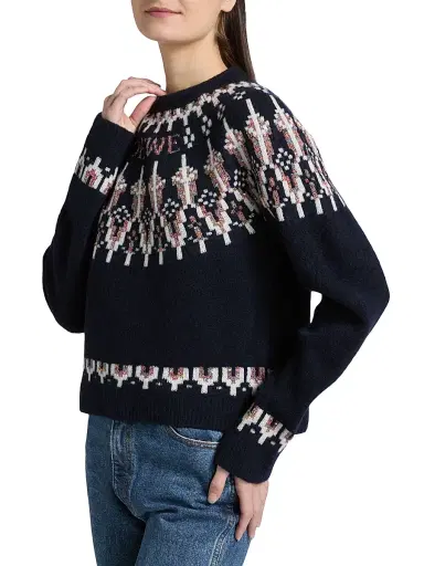 LOEWE Women's Fair Isle-Style Wool-Blend Sweater - Navy Multicolor | Thumbnail 4