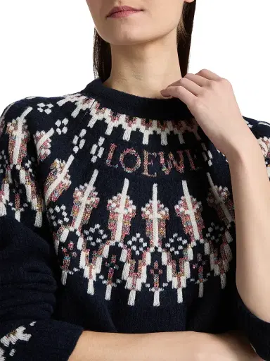 LOEWE Women's Fair Isle-Style Wool-Blend Sweater - Navy Multicolor | Thumbnail 6