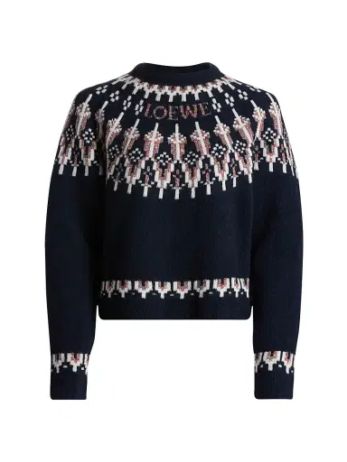 LOEWE Women's Fair Isle-Style Wool-Blend Sweater - Navy Multicolor | Thumbnail 1