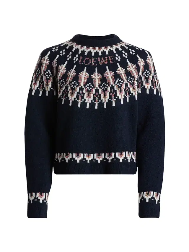 Women's Fair Isle-Style Wool-Blend Sweater - Navy Multicolor