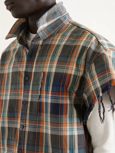 Satoshi Nakamoto Layered Frayed Checked Cotton-Flannel and Waffle-Knit Shirt - Men | Thumbnail 5 Satoshi Nakamoto Layered Frayed Checked Cotton-Flannel and Waffle-Knit Shirt - Men | Thumbnail 5