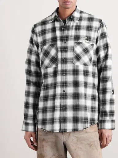 AMIRI Bones Appliquéd Frayed Checked Cotton-Flannel Overshirt - Men | Thumbnail 3 AMIRI Bones Appliquéd Frayed Checked Cotton-Flannel Overshirt - Men | Thumbnail 3