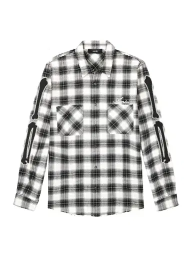 AMIRI Bones Appliquéd Frayed Checked Cotton-Flannel Overshirt - Men | Thumbnail 1 AMIRI Bones Appliquéd Frayed Checked Cotton-Flannel Overshirt - Men | Thumbnail 1