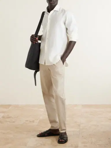ELEVENTY Straight-Leg Cotton and Linen-Blend Drawstring Trousers - Men | Thumbnail 2