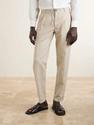 ELEVENTY Straight-Leg Cotton and Linen-Blend Drawstring Trousers - Men | Thumbnail 3