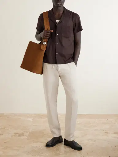 ELEVENTY Straight-Leg Lyocell and Linen-Blend Drawstring Trousers - Men | Thumbnail 2