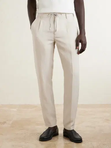 ELEVENTY Straight-Leg Lyocell and Linen-Blend Drawstring Trousers - Men | Thumbnail 3