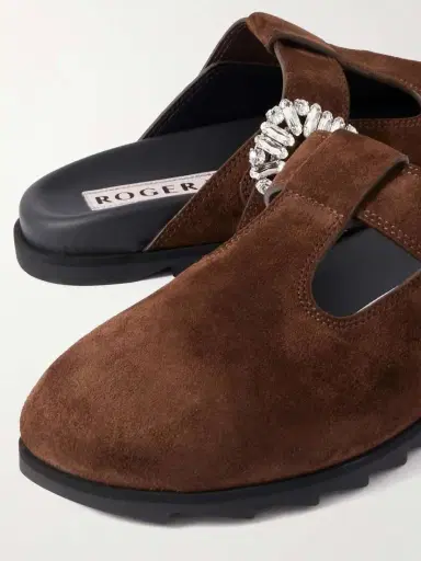 Roger Vivier Slidy Viv Crystal-embellished Suede Slip-ons | Thumbnail 4